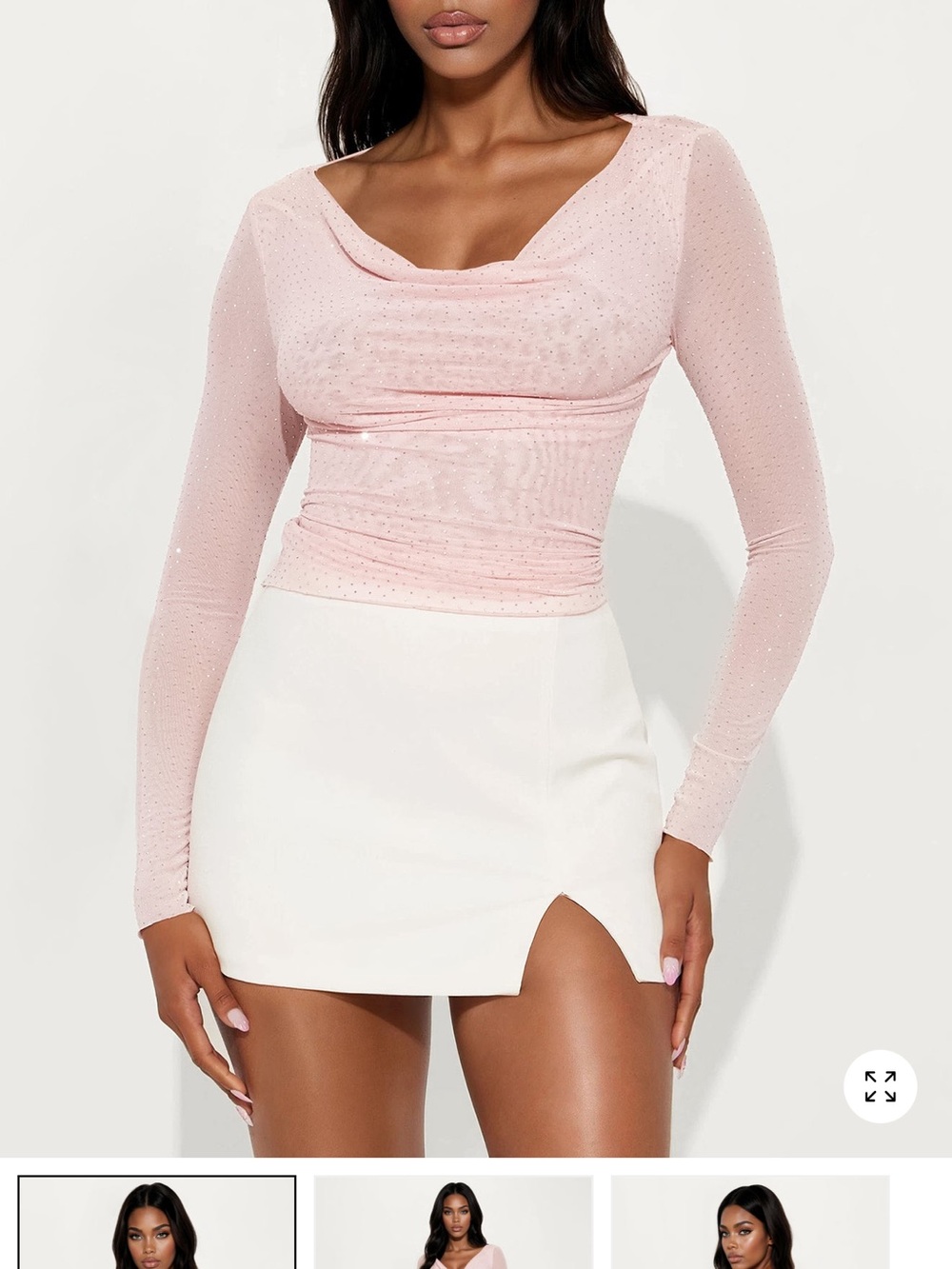 Fashion Nova Light Pink Long Sleeve Mesh Top